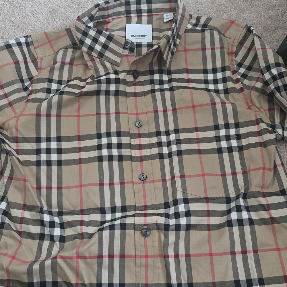 Burberry Men's Beige and Red Checkered Shirt